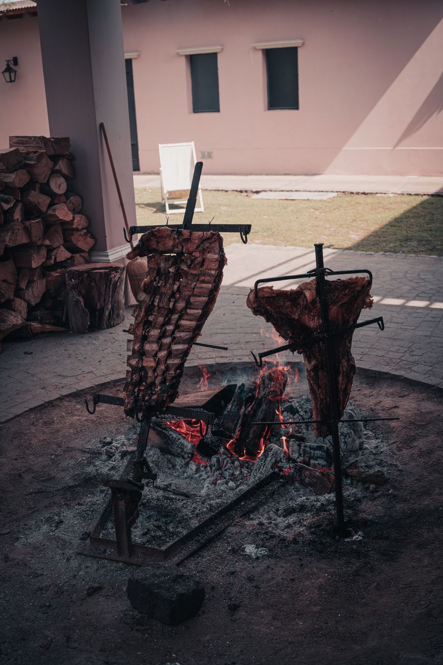 Parrilla argentina y copa de vino tinto Malbec